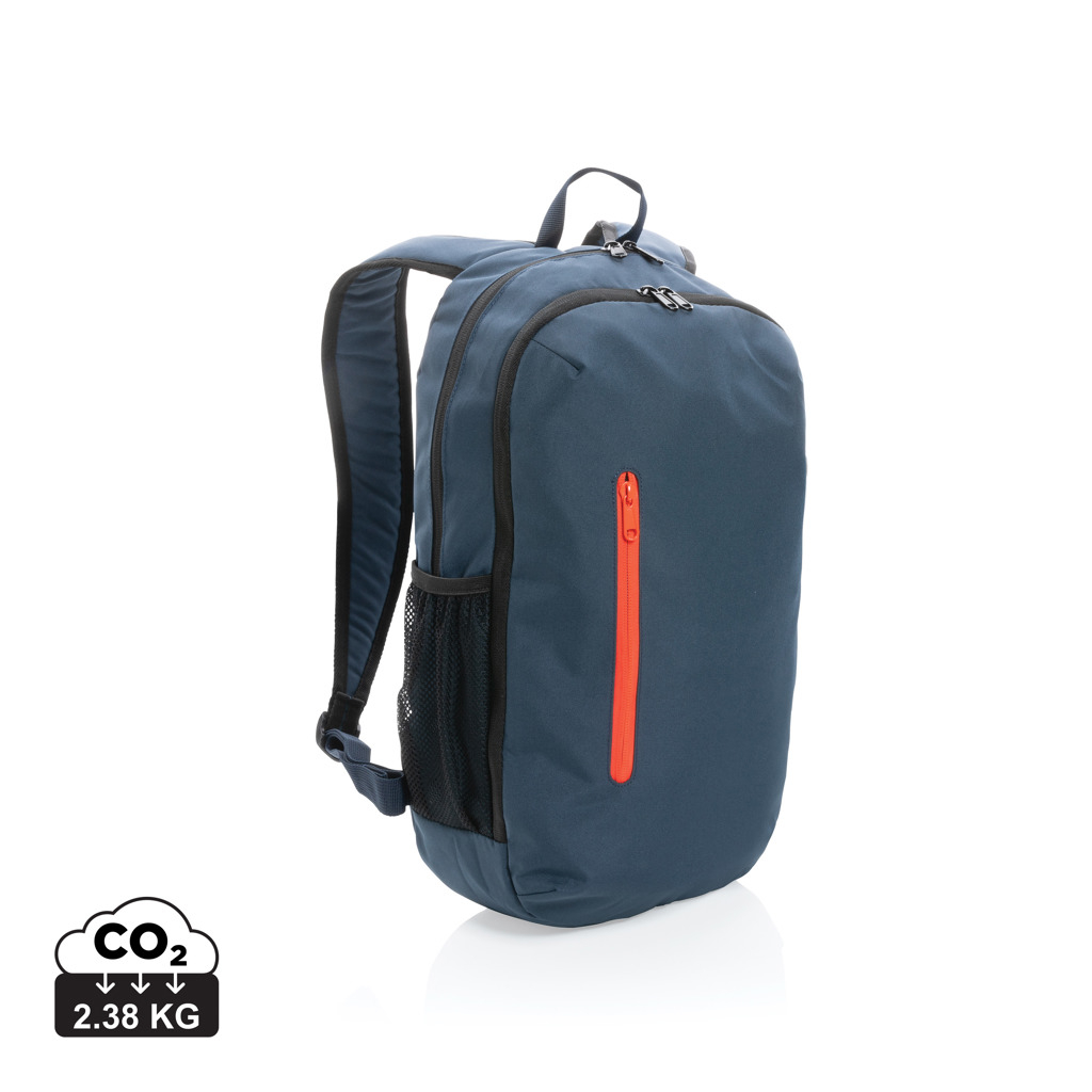 Sac écolo ordinateur 15" publicitaire en rPET Impact bleu marine et orange